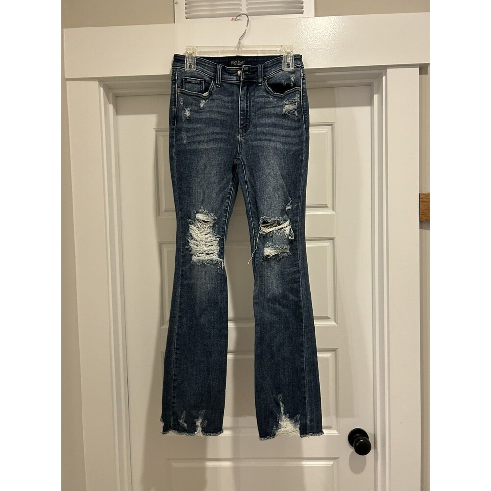 Judy Blue Slim Bootcut Womens 5 Jeans Blue Stretch Western Fray High Rise 27x28